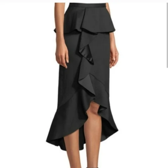 Alice + Olivia Black Alessandra Ruffled Peplum Hi-Low Skirt SIZE 2 - Picture 3 of 14